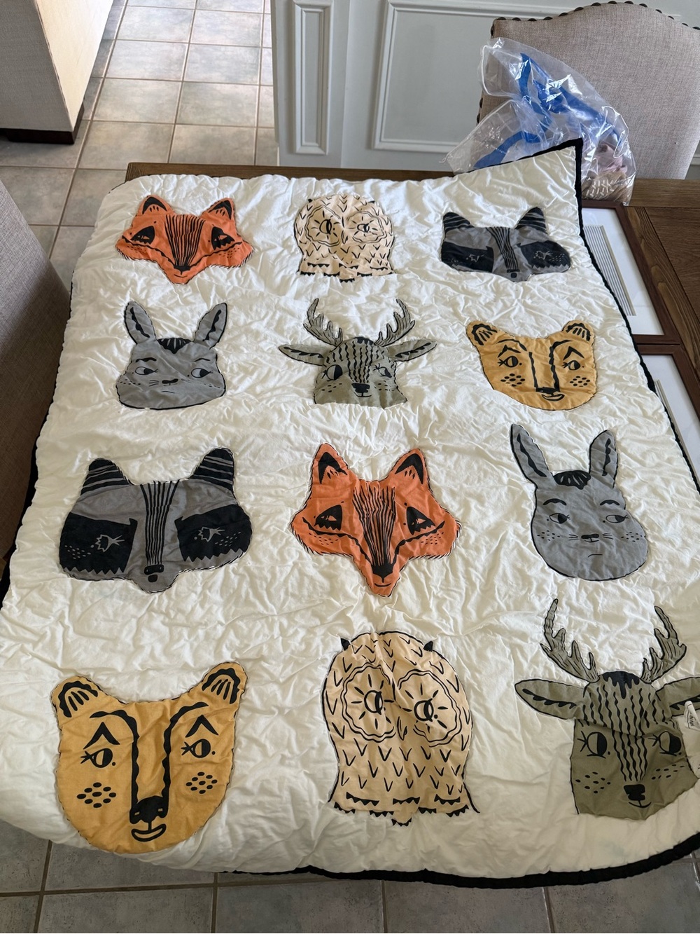 Crate & Barrel -  Roxy Marj Woodland Animal 100% Organic Cotton Baby Crib Quilt